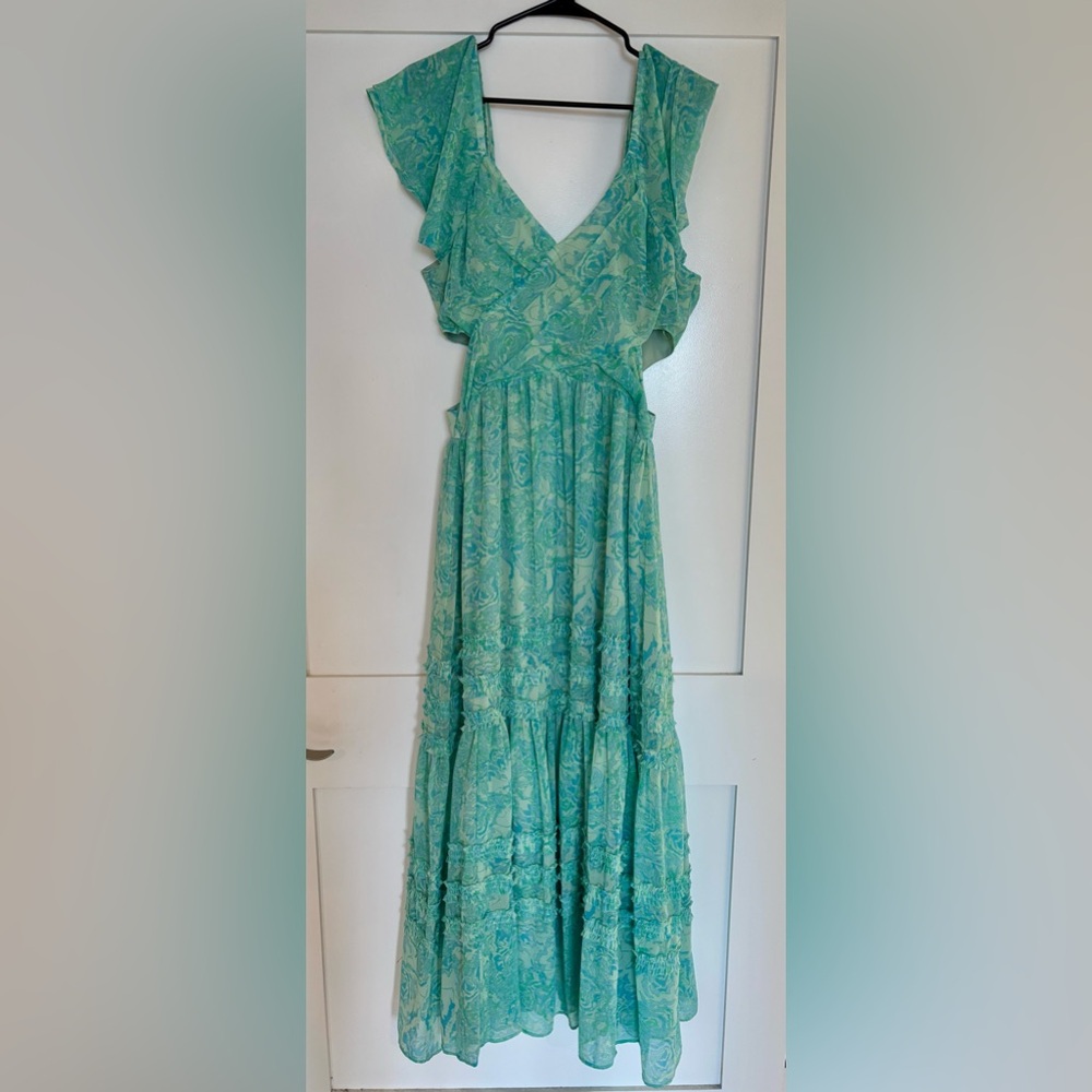 Chelsea 28 Tiered Floral Green/Blue Maxi Dress with Side Cutouts